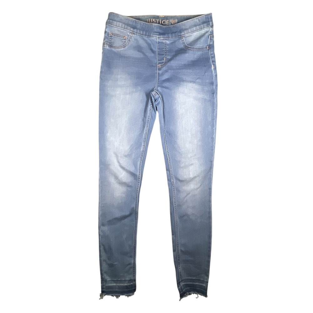 Justice Women's Size 16 Light Wash Pull On Skinny Jeans Frayed Hem Stretch Denim